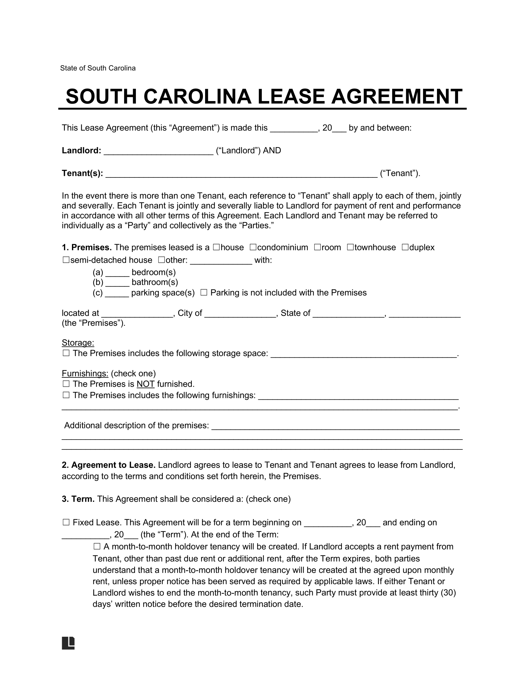 Free South Carolina Lease Agreement Templates 6 PDF Word Free South Carolina Lease Agreement Templates 6 PDF Word