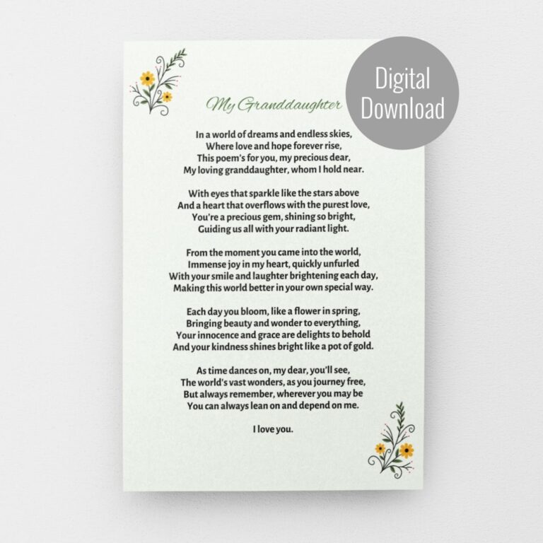 Granddaughter Poem Card Birthday Poem For My Granddaughter Inspirational And Beautiful Granddaughter Poems Special Granddaughter Etsy