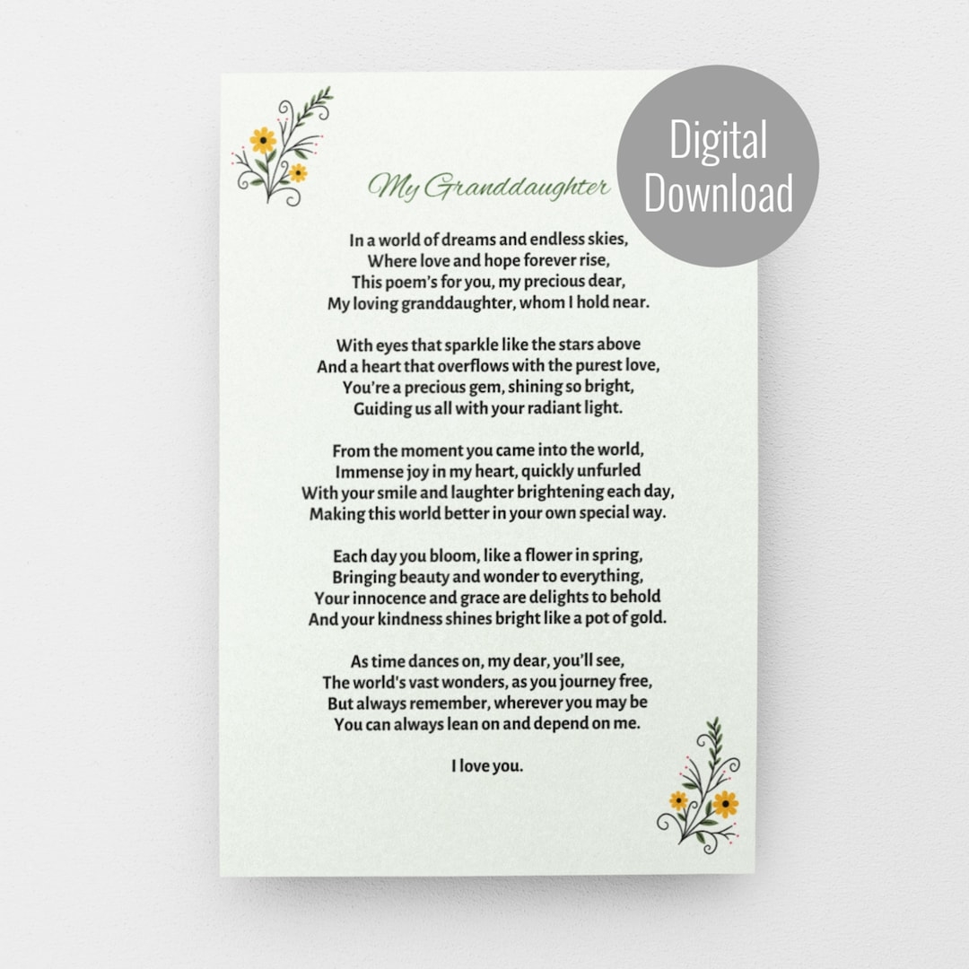 Granddaughter Poem Card Birthday Poem For My Granddaughter Inspirational And Beautiful Granddaughter Poems Special Granddaughter Etsy Granddaughter Poem Card Birthday Poem For My Granddaughter Inspirational And Beautiful Granddaughter Poems Special Granddaughter Etsy