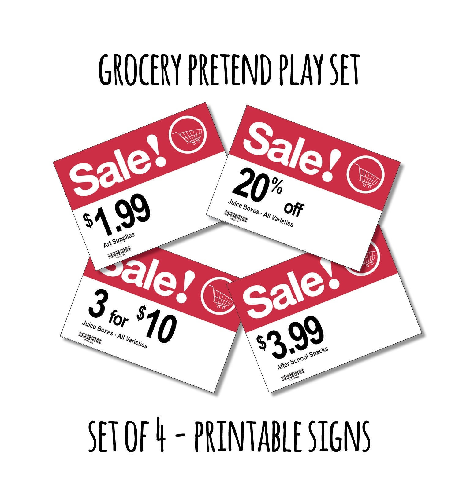 Grocery Store Pretend Play Printables Red Sale Signs Etsy