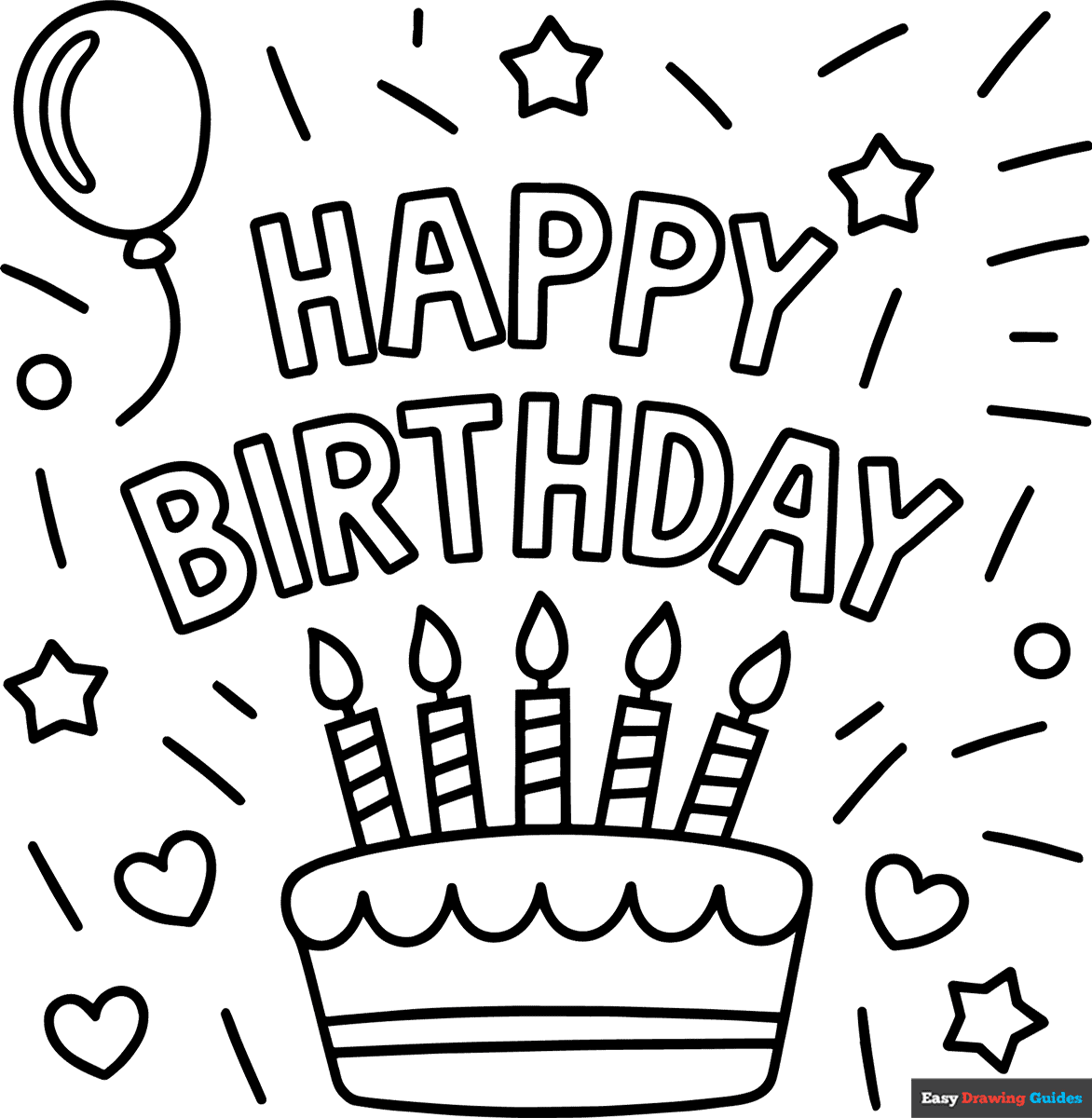 Happy Birthday Card Party Coloring Page Easy Drawing Guides