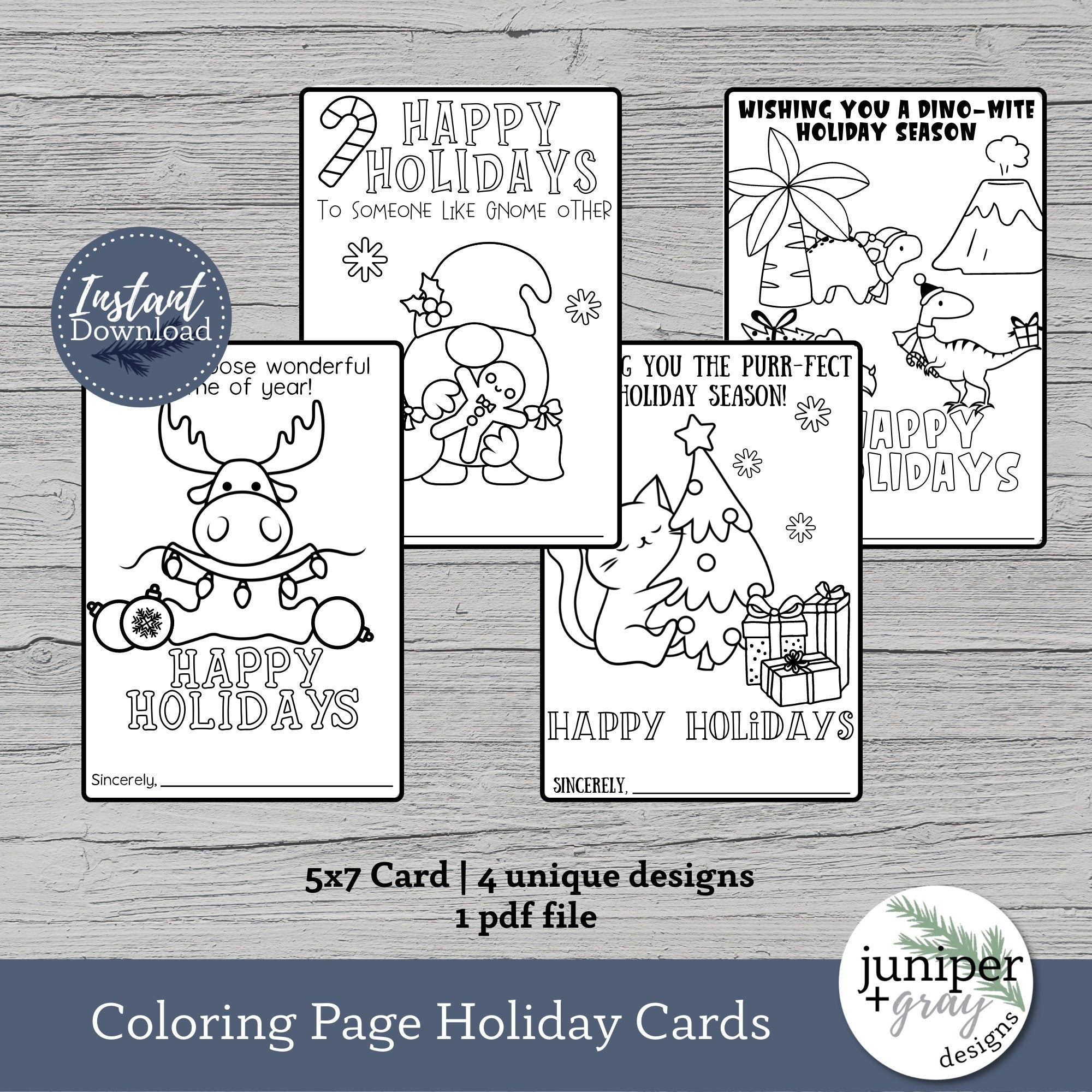 Kids Christmas Coloring Cards Printable Holiday Card Set PDF Etsy Kids Christmas Coloring Cards Printable Holiday Card Set PDF Etsy