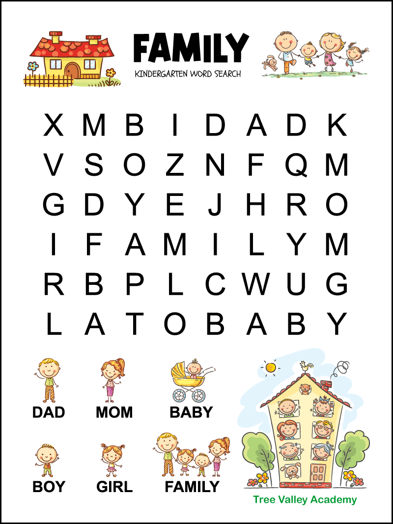 Kindergarten Family Word Search Tree Valley Academy Kindergarten Family Word Search Tree Valley Academy