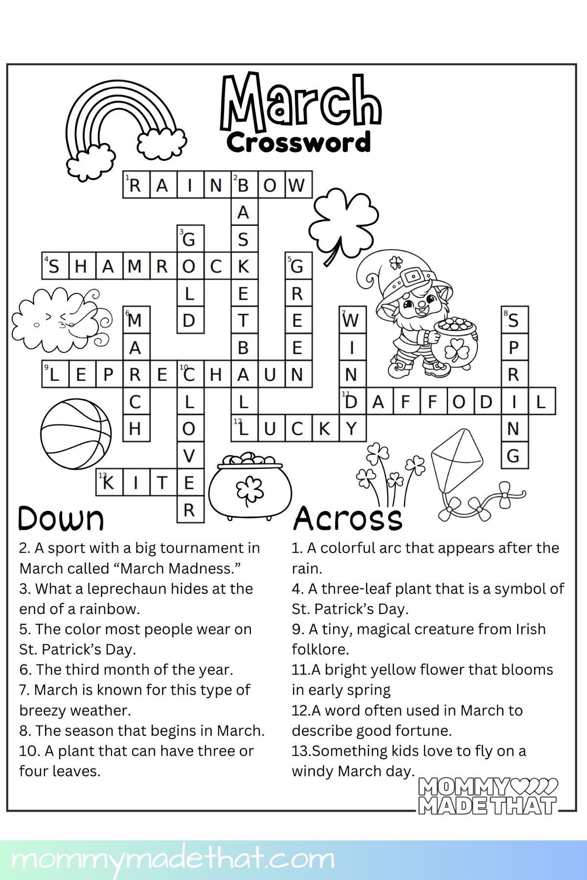 March Crossword Puzzle Free Printable With Answer Key  March Crossword Puzzle Free Printable With Answer Key