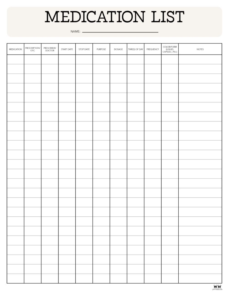 Medication List Templates 25 FREE Printables Printabulls Medication List Templates 25 FREE Printables Printabulls