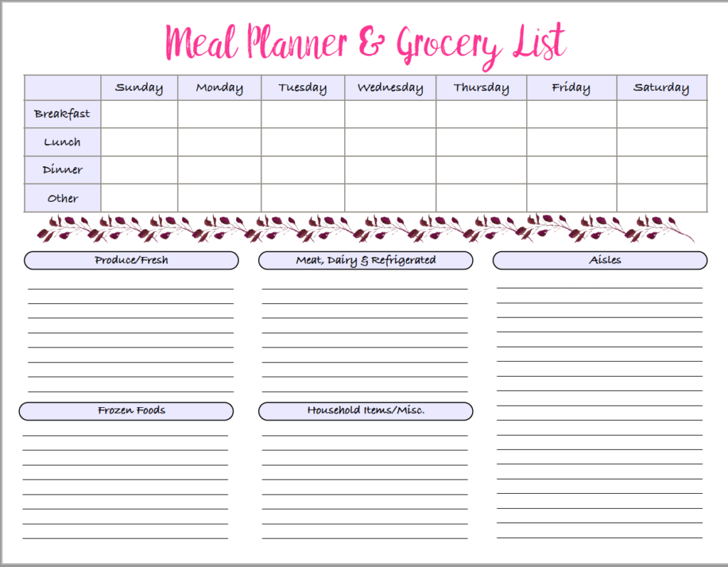printable meal planner printable meal planner
