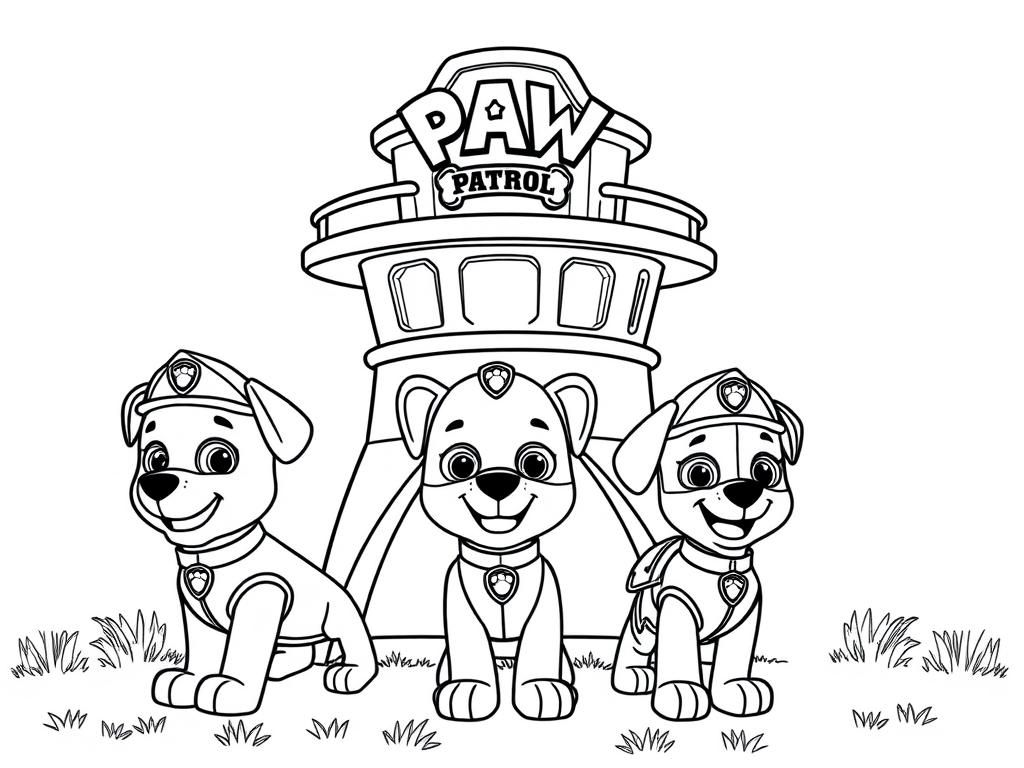Paw Patrol Coloring Page Featuring A Simple Lookout Tower With A Few Pups In Front Free Printable Coloring Page Paw Patrol Coloring Page Featuring A Simple Lookout Tower With A Few Pups In Front Free Printable Coloring Page