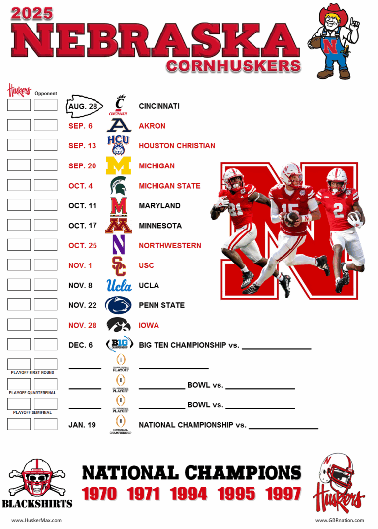 Printable 2025 Nebraska Football Schedule HuskerMax