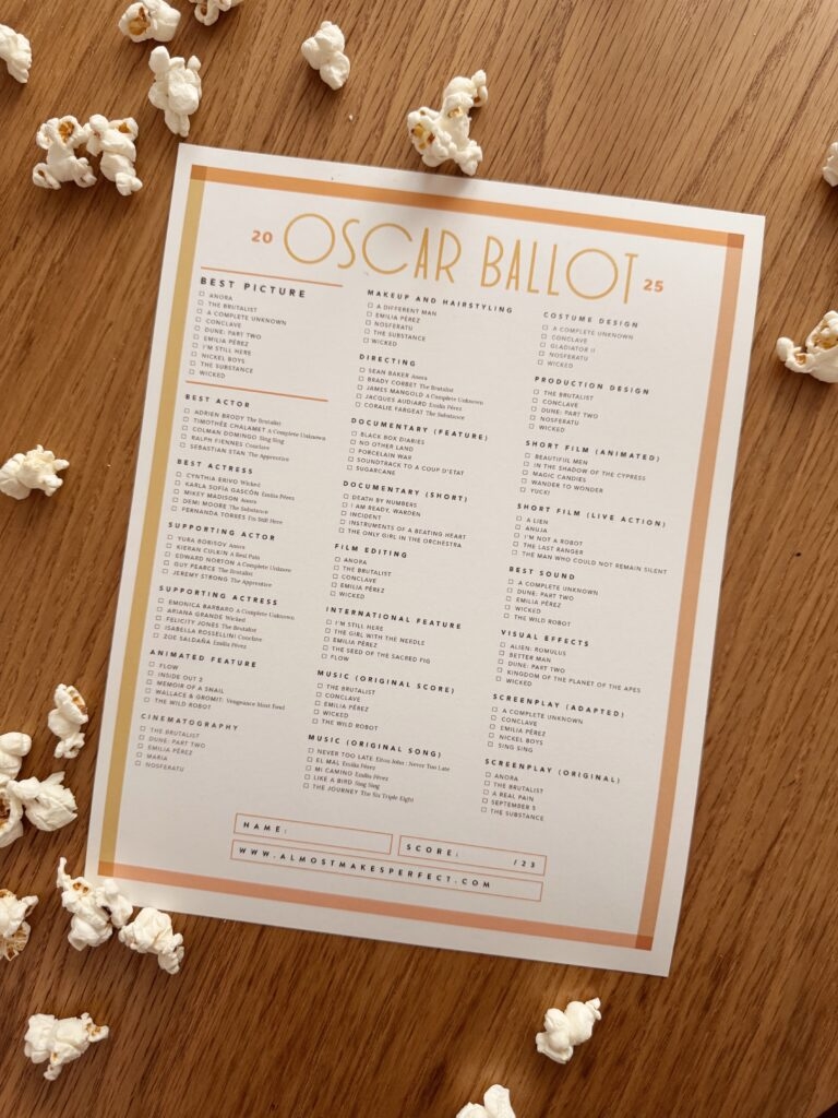 Printable 2025 Oscar Ballot Almost Makes Perfect
