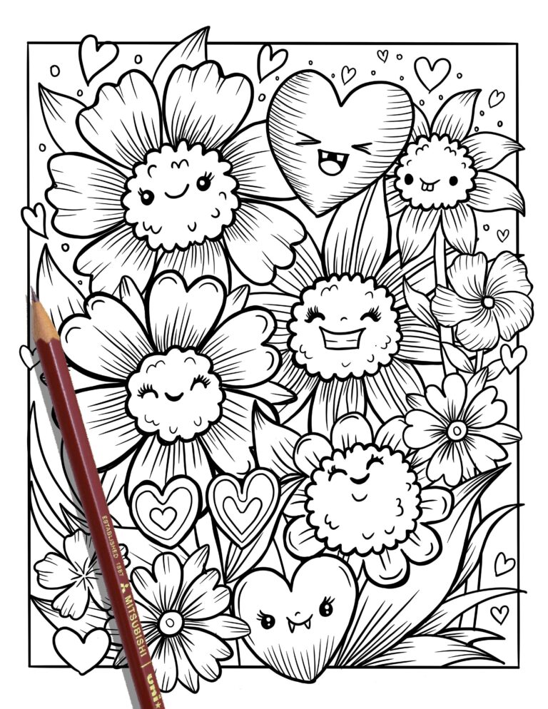 PRINTABLE Cute Flowers Coloring Page Hand drawn Coloring Sheet Flowers Doodles Coloring Page Kids Coloring Page Adult Coloring Etsy