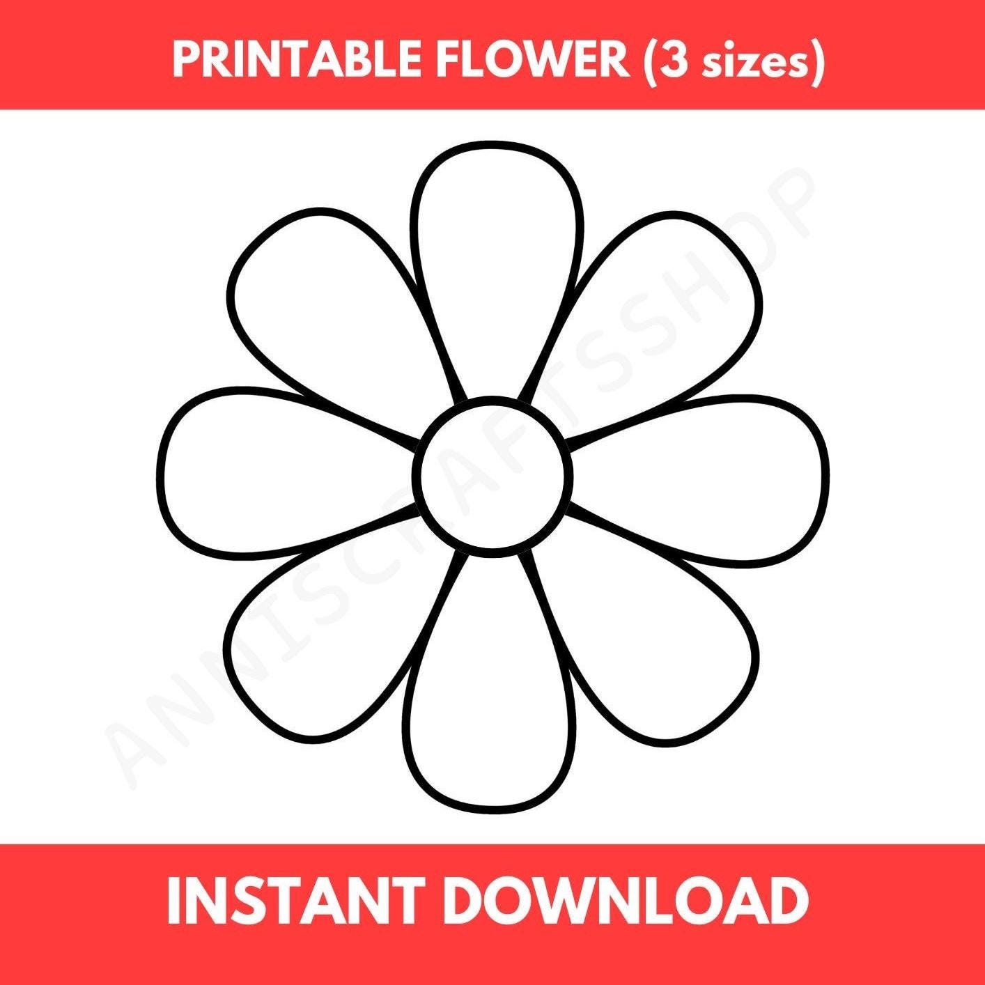 Printable Flower Template PDF 3 Sizes Simple Flower Cut Out School Teacher Project Kids Coloring Page Spring Crafts Lineart Digital Download Etsy