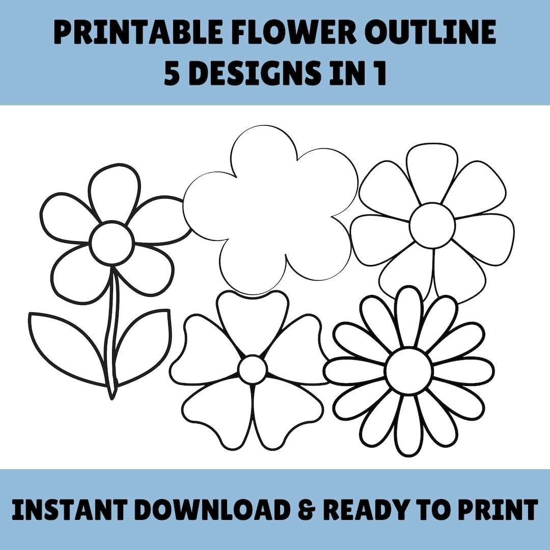 Printable Flower Template PDF 5 Flower Coloring Page Spring Crafts Flower Stencil Lineart Kids Crafts Digital Download Teacher Template Etsy