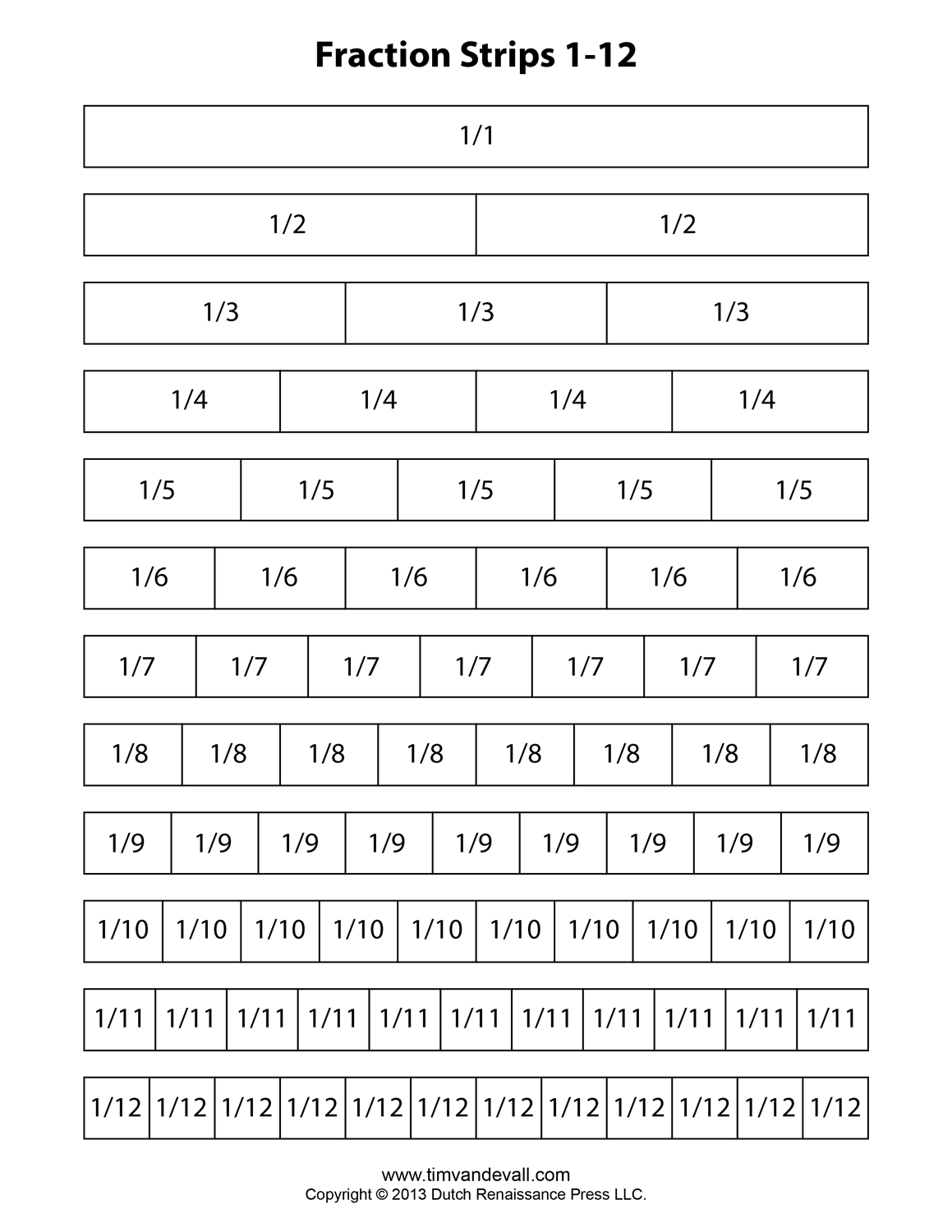 Printable fraction strips Tim s Printables Printable fraction strips Tim s Printables