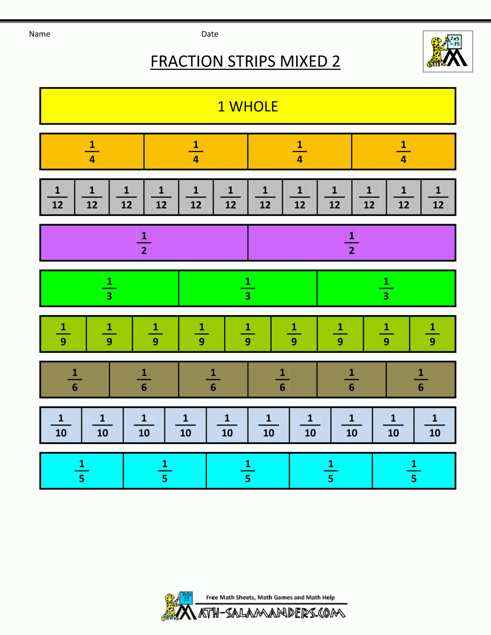 Printable Fraction Strips Printable Fraction Strips