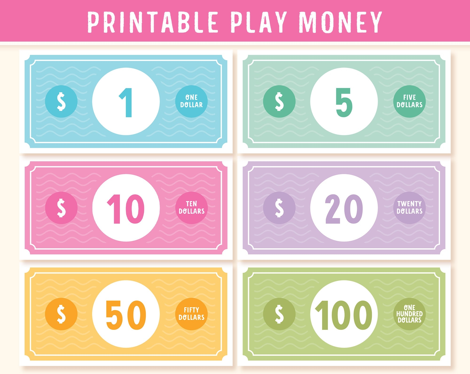 Printable Play Money For Kids Digital Instant Download Pretend Play Money Play Monies Dollar For Shop Games Or Grocery Playing With Kids Etsy
