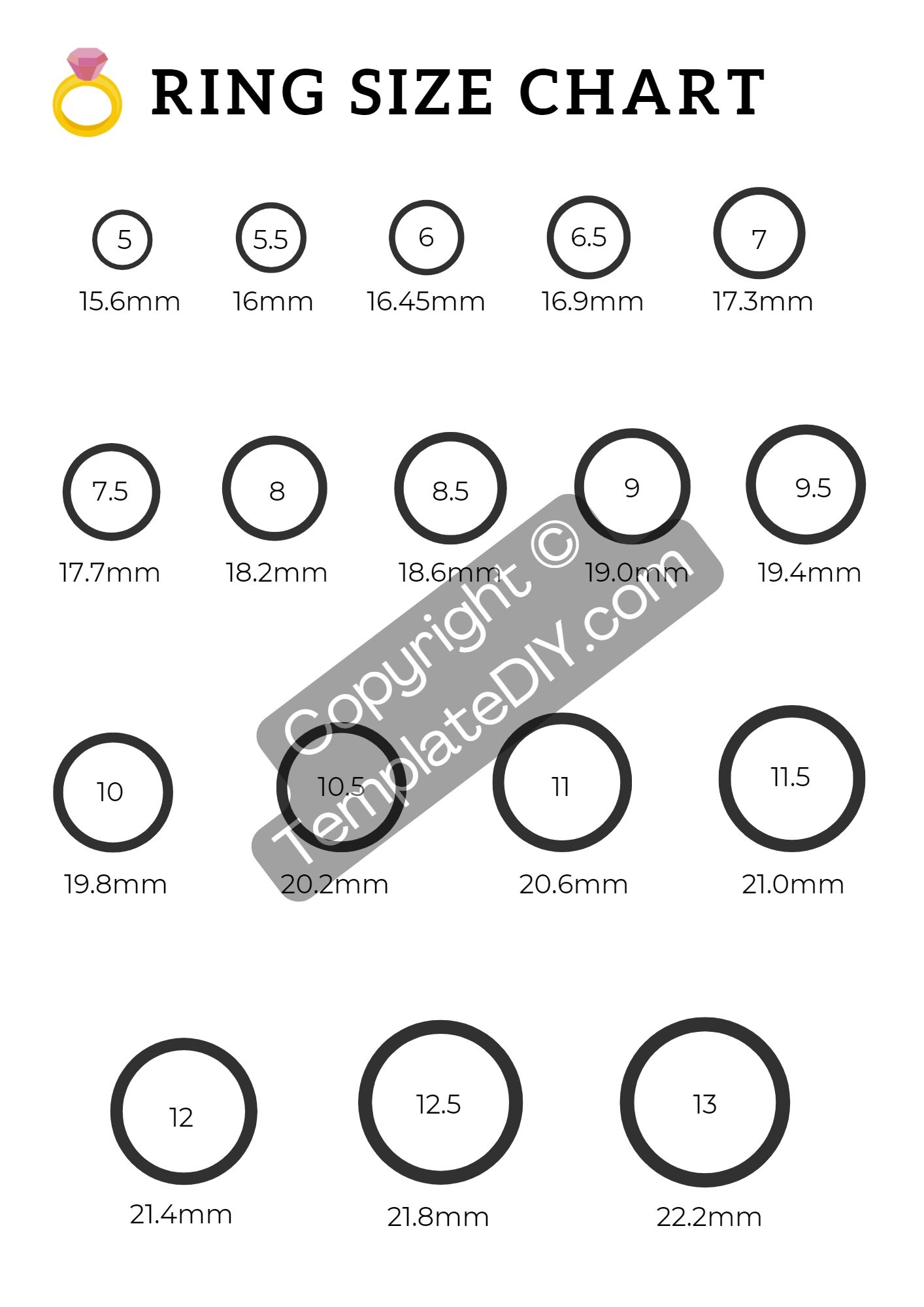 Printable Ring Sizer Chart Template PDF Word Editable  Printable Ring Sizer Chart Template PDF Word Editable