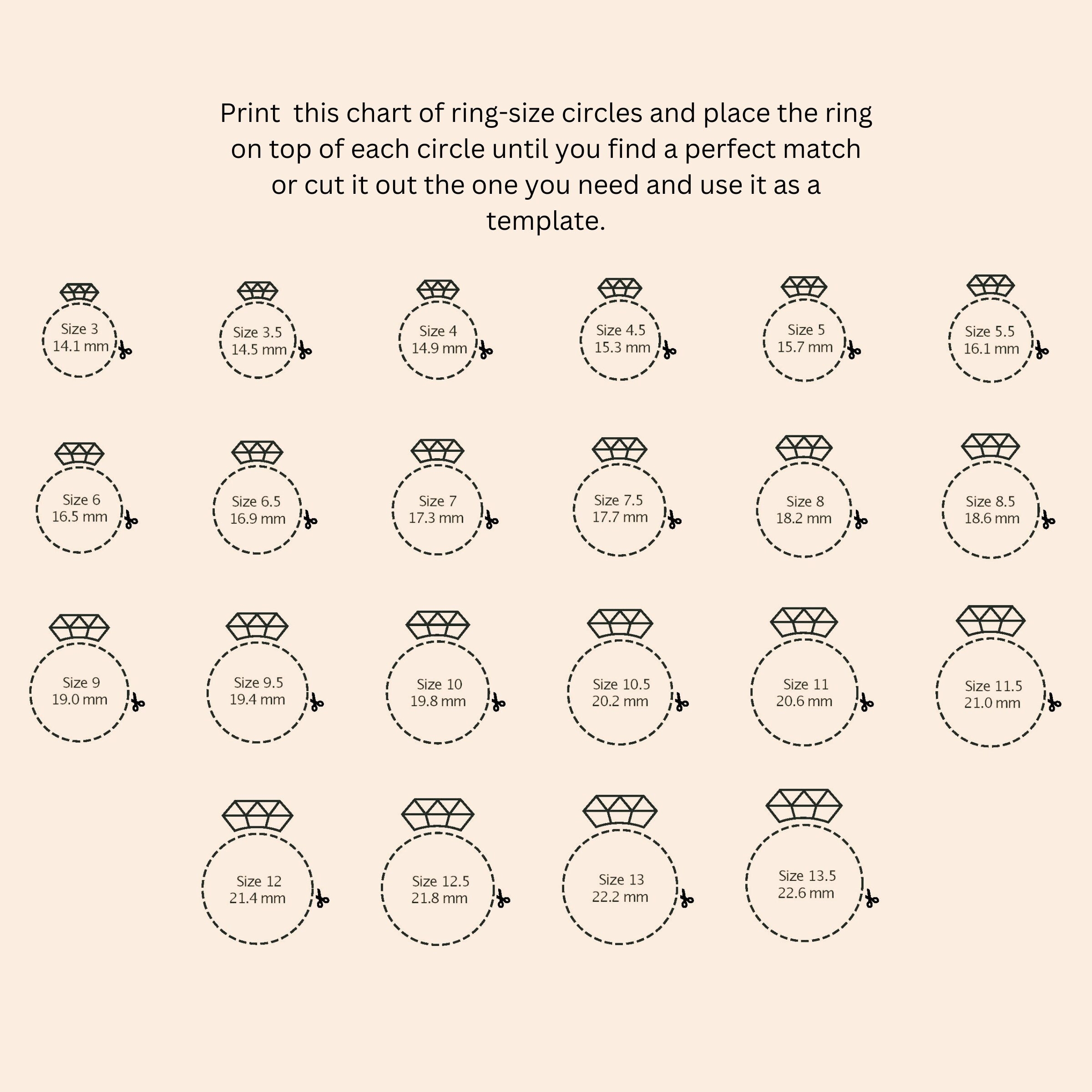 Printable Ring Sizer International Ring Size Chart instant Download Etsy