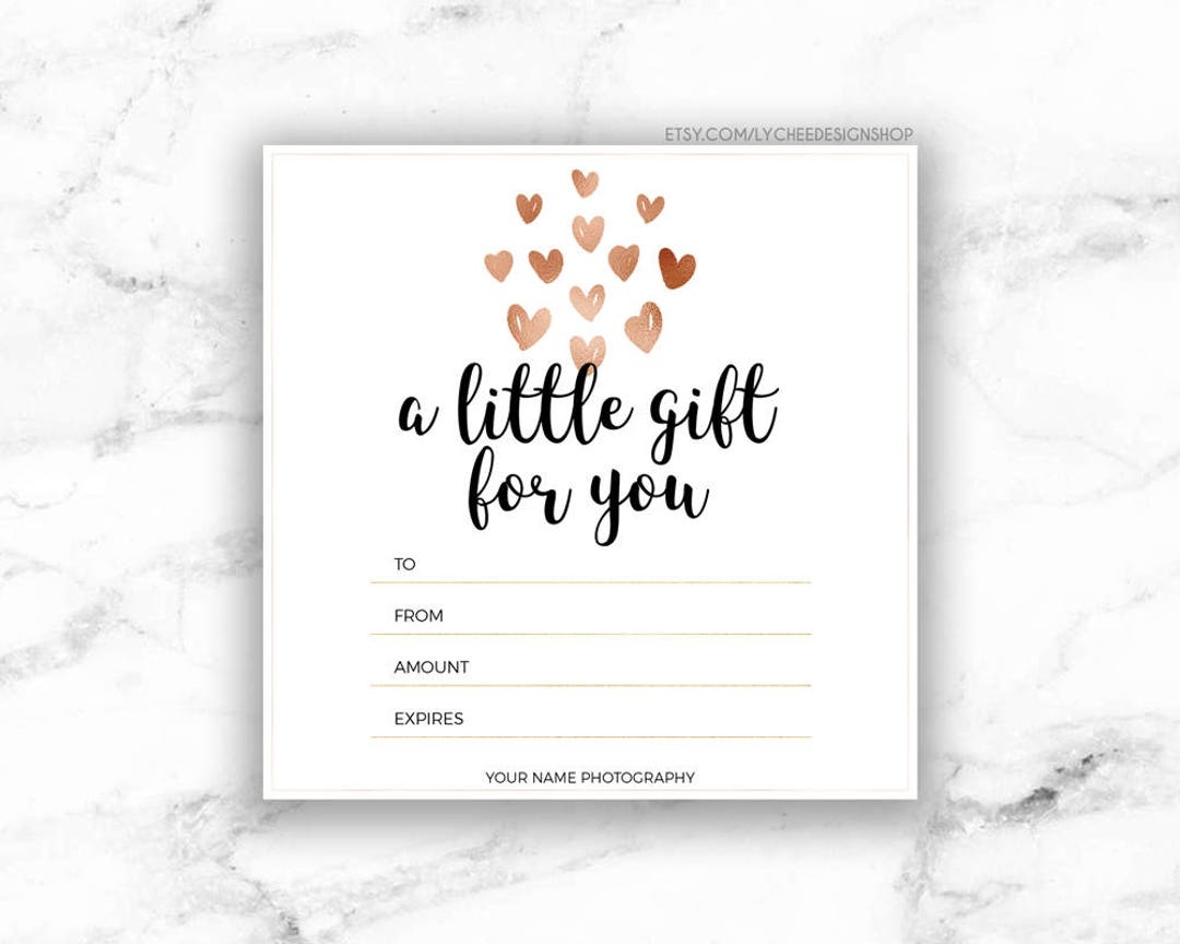 Printable Rose Gold Hearts Gift Certificate Template Editable Gift Card Design Microsoft Word Photoshop Template DOCX DOC PSD Etsy