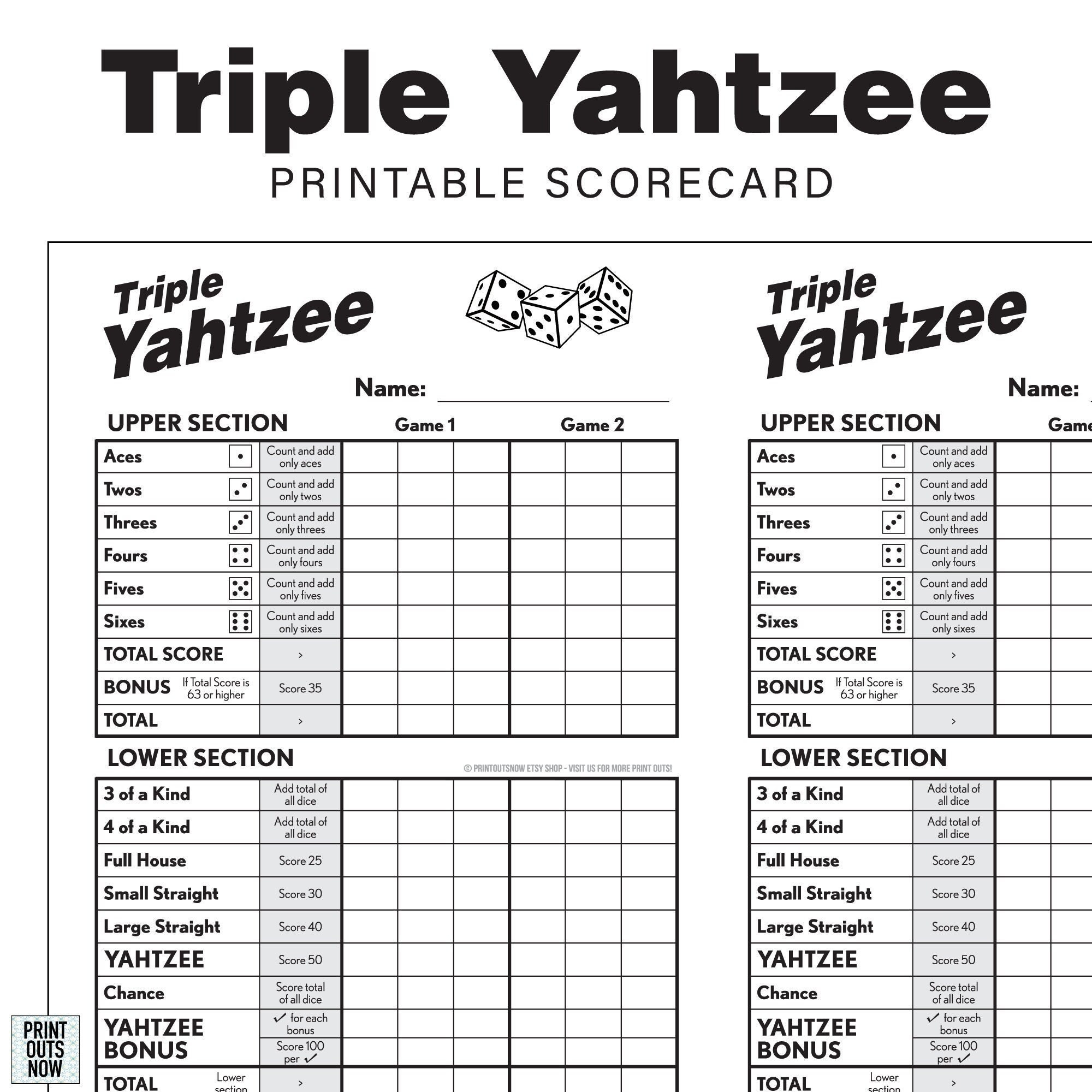 yahtzee score card printable yahtzee score card printable