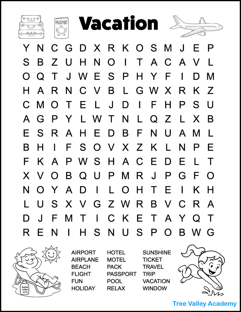 Printable Vacation Word Search For Kids Tree Valley Academy Printable Vacation Word Search For Kids Tree Valley Academy