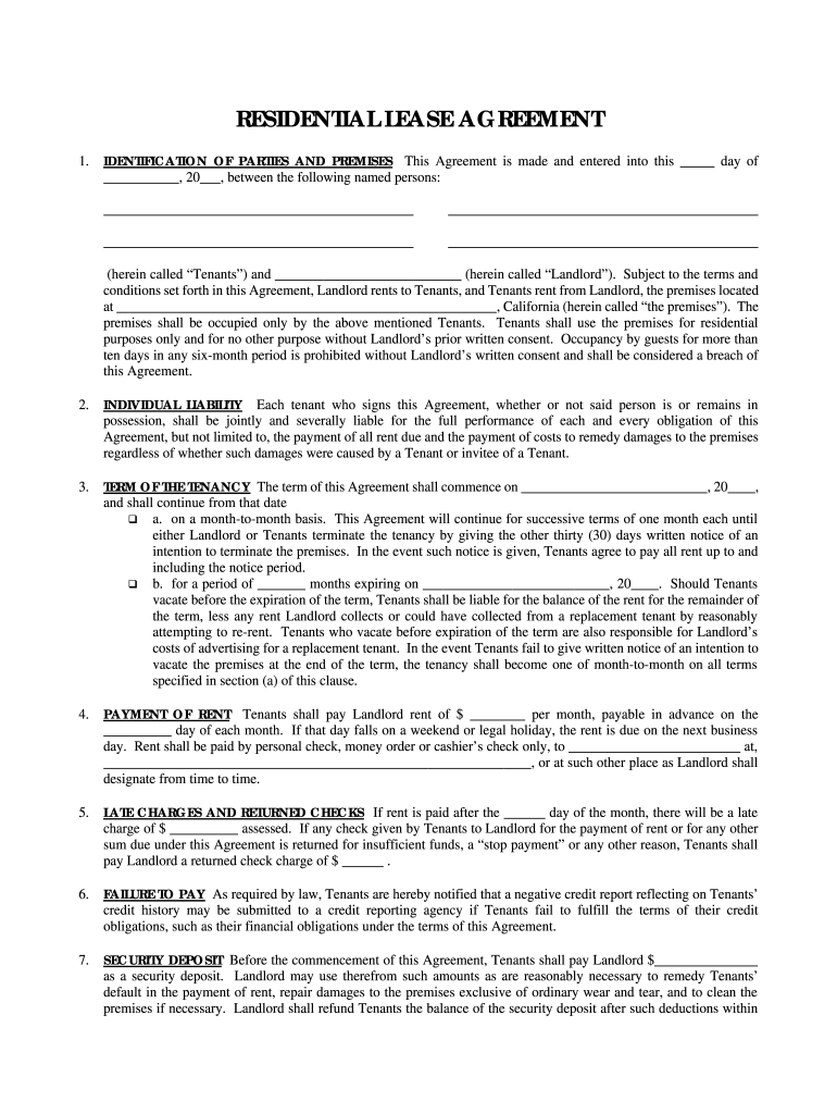 Residential Lease Agreement Form Fill Online Printable Fillable Blank PdfFiller Residential Lease Agreement Form Fill Online Printable Fillable Blank PdfFiller
