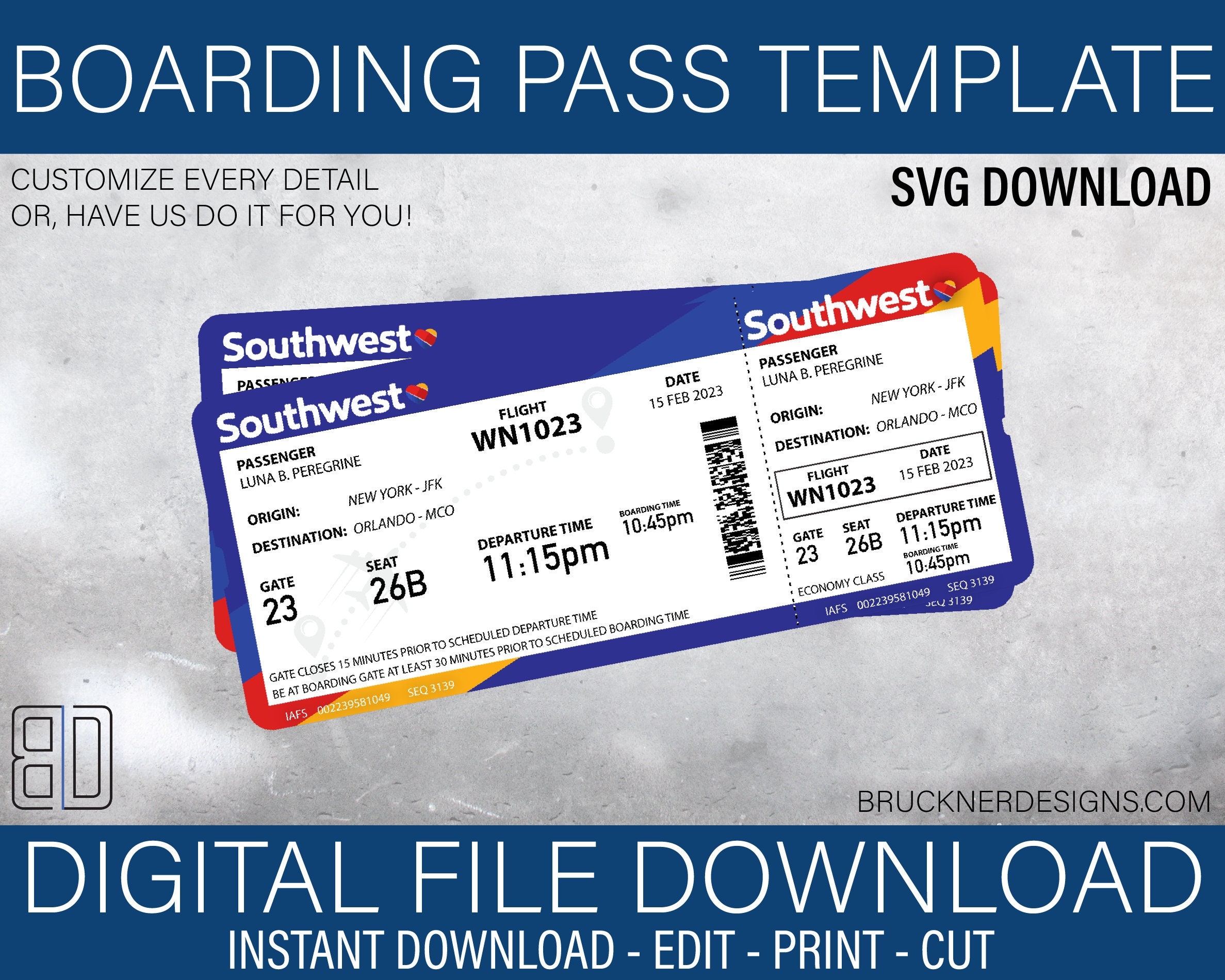 Southwest Plane Ticket Template Etsy Southwest Plane Ticket Template Etsy