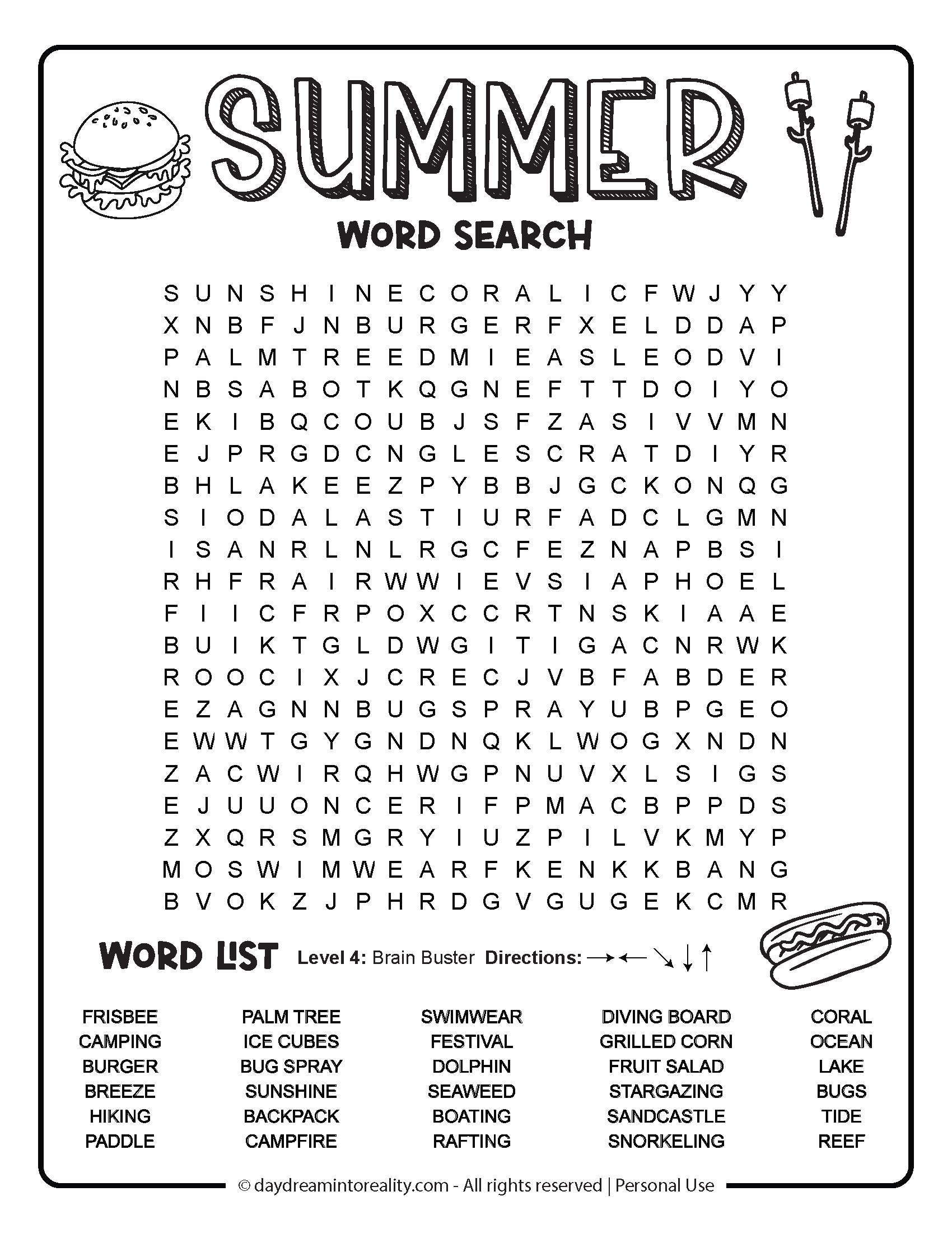 Summer Word Search Free PDF Printables 6 Levels Of Difficulty Daydream Into Reality Summer Word Search Free PDF Printables 6 Levels Of Difficulty Daydream Into Reality