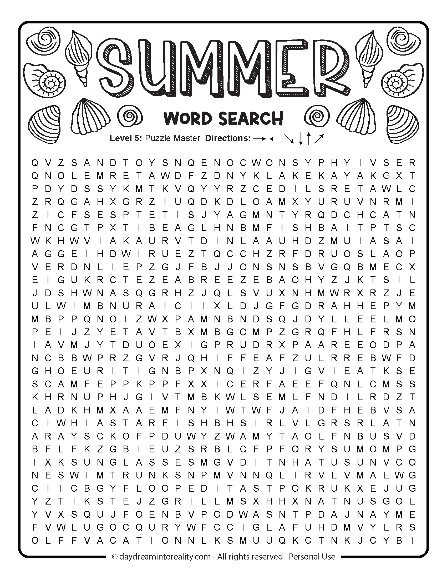 Summer Word Search Free PDF Printables 6 Levels Of Difficulty Daydream Into Reality Summer Word Search Free PDF Printables 6 Levels Of Difficulty Daydream Into Reality