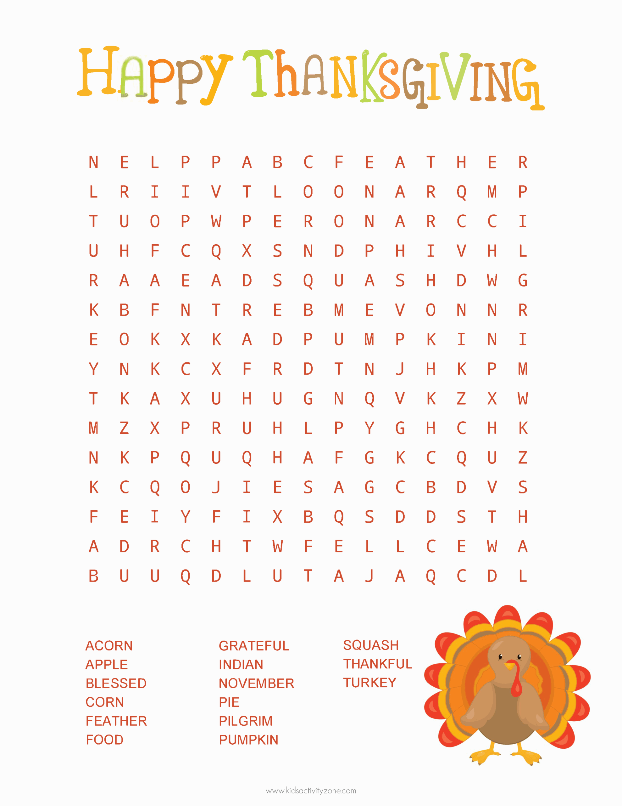 thanksgiving word search printable