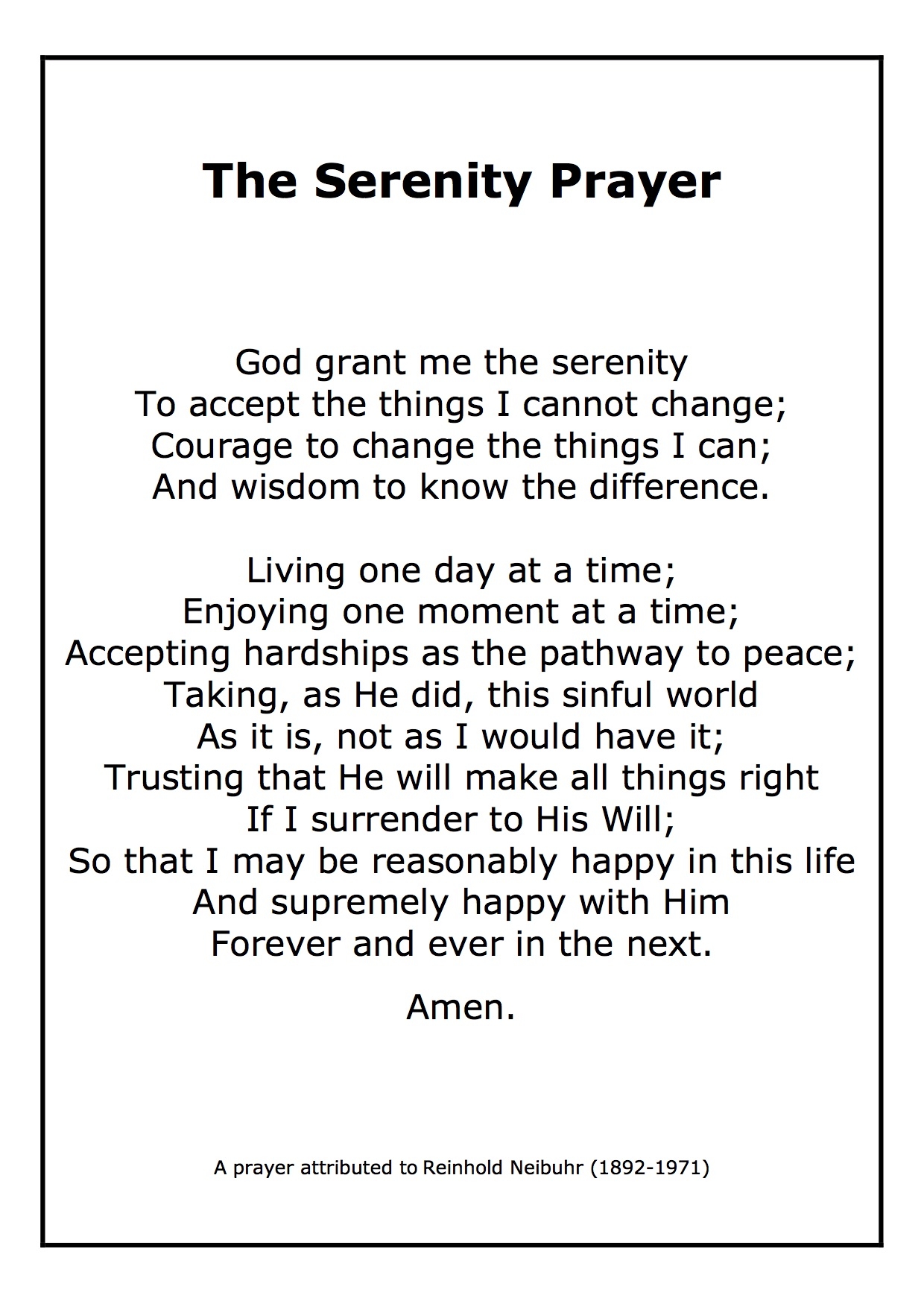 serenity prayer printable serenity prayer printable