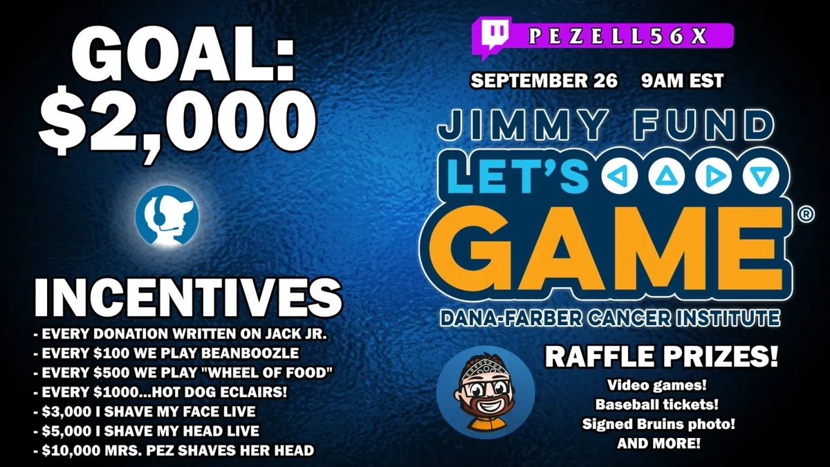 Three Dads And A Console On X On September 26th Pez Is Running His Annual JFLetsGame Stream At Https t co gSCjOR0NfL 12 Hours Raffle Prizes Video Games Signed Bruins Merch Baseball Three Dads And A Console On X On September 26th Pez Is Running His Annual JFLetsGame Stream At Https t co gSCjOR0NfL 12 Hours Raffle Prizes Video Games Signed Bruins Merch Baseball