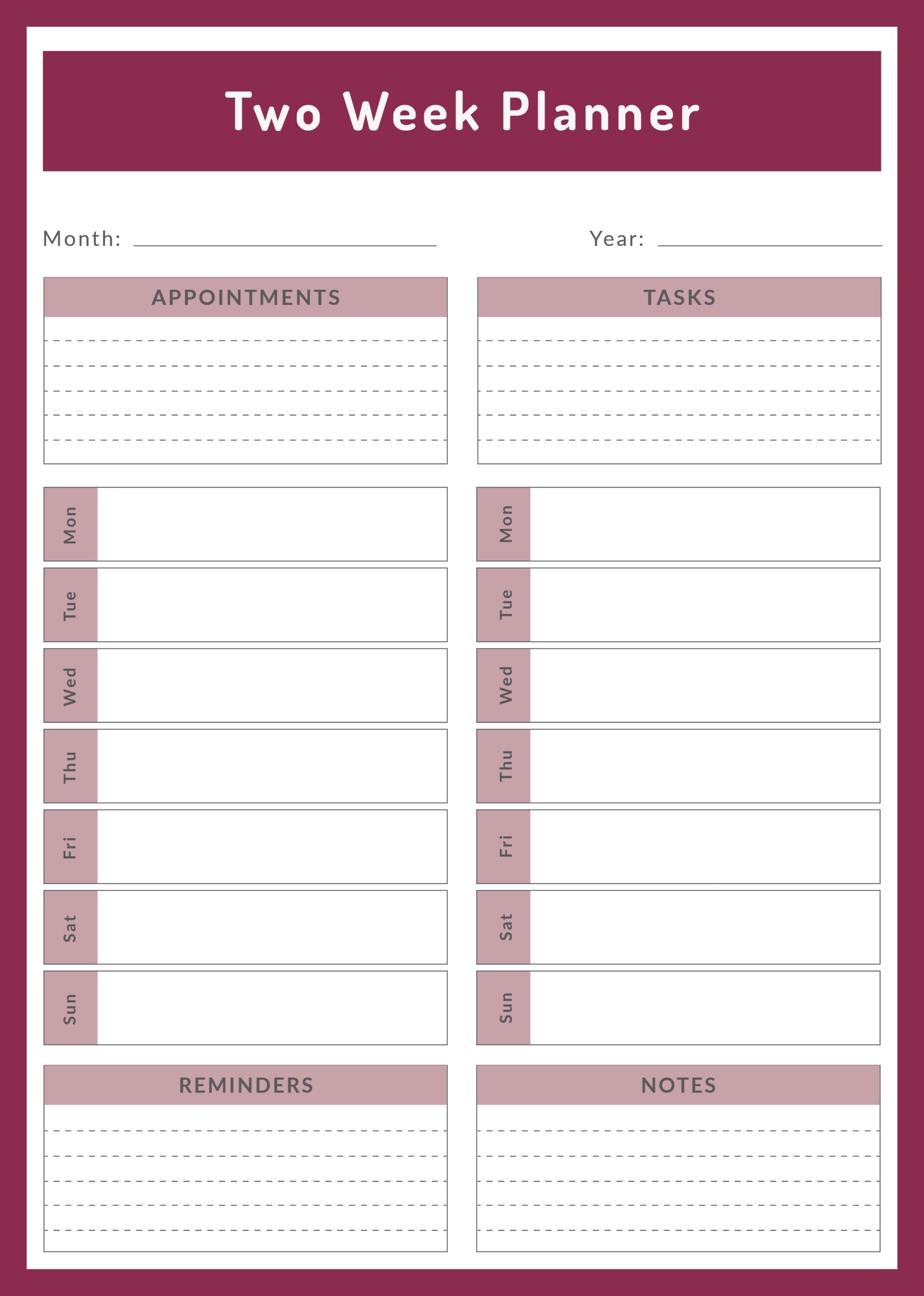 Two Week Planner Printable Printable Party Favors
