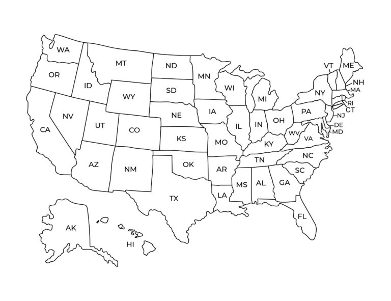 United States Map USA Labeled Black And White Map USA Printable Etsy