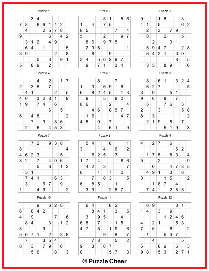 Very Easy Sudoku 12 Puzzles Per Page Puzzle Cheer Very Easy Sudoku 12 Puzzles Per Page Puzzle Cheer